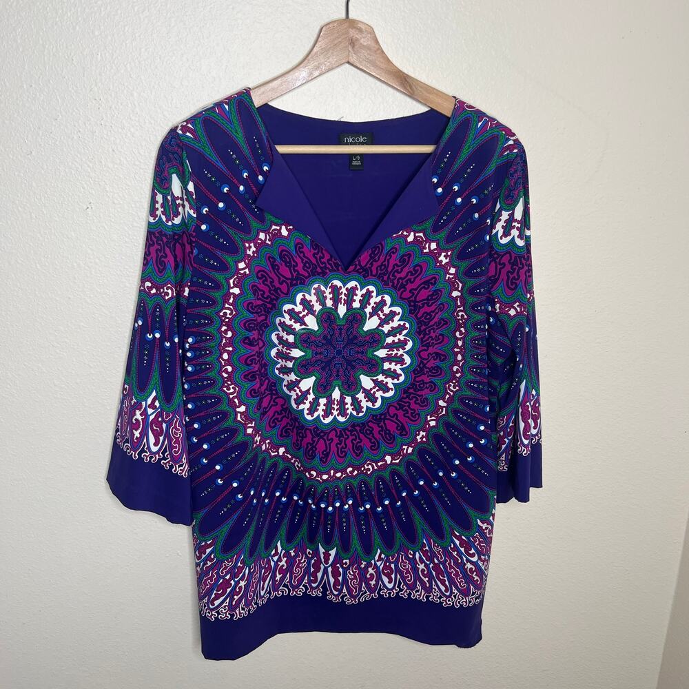 Nicole by Nicole Miller Purple Printed Tunic Large